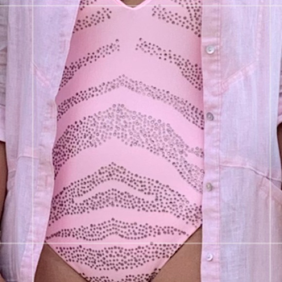 ASOS DESIGN Jeweled deep plunge swimsuit in Pink Size 6 - Picture 5 of 5